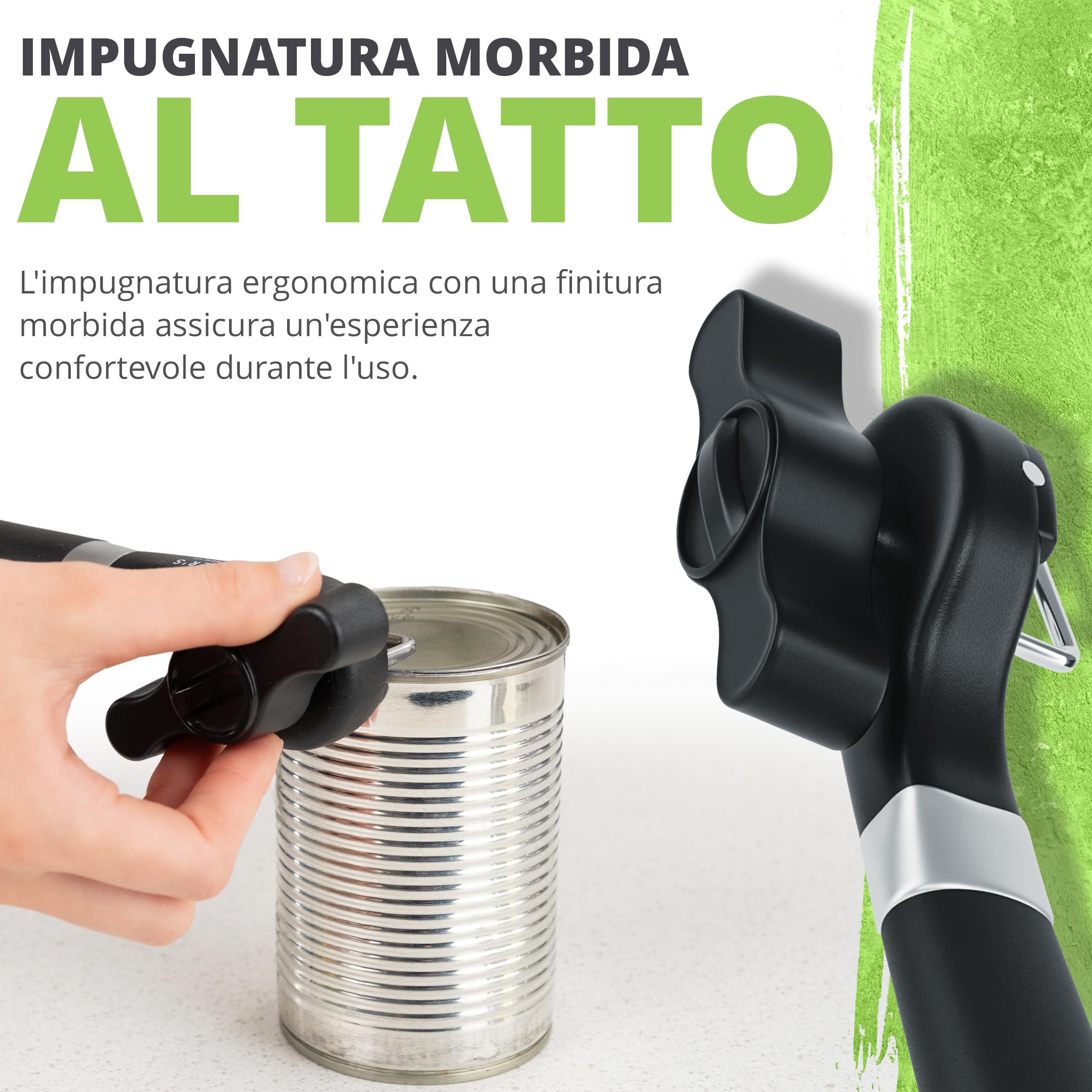 Oliver's Kitchen Apriscatole Professionale di Sicurezza Manuale per Lattine Bordo Smussato Impugnatura Ergonomic