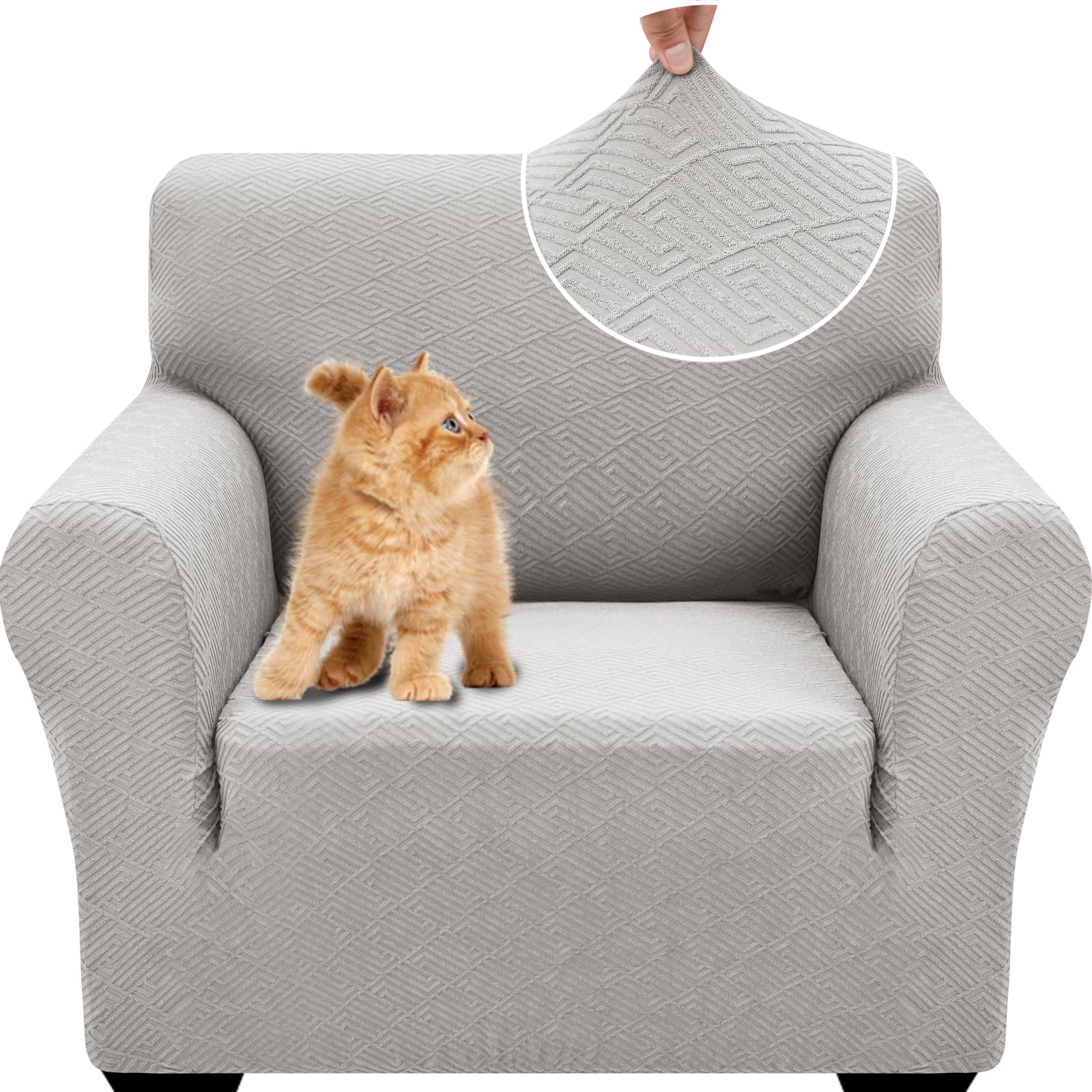 YSTELLAA Sofa Überzug 1 Sitzer, Stretch Sesselschoner, Sofaschoner rutschfest Mit Armlehne, Universal Sofabezug, Dicke Sofabezug Für Hunde Katzen Und Haustiere, Waschbare Sofa Cover, Silber Grau