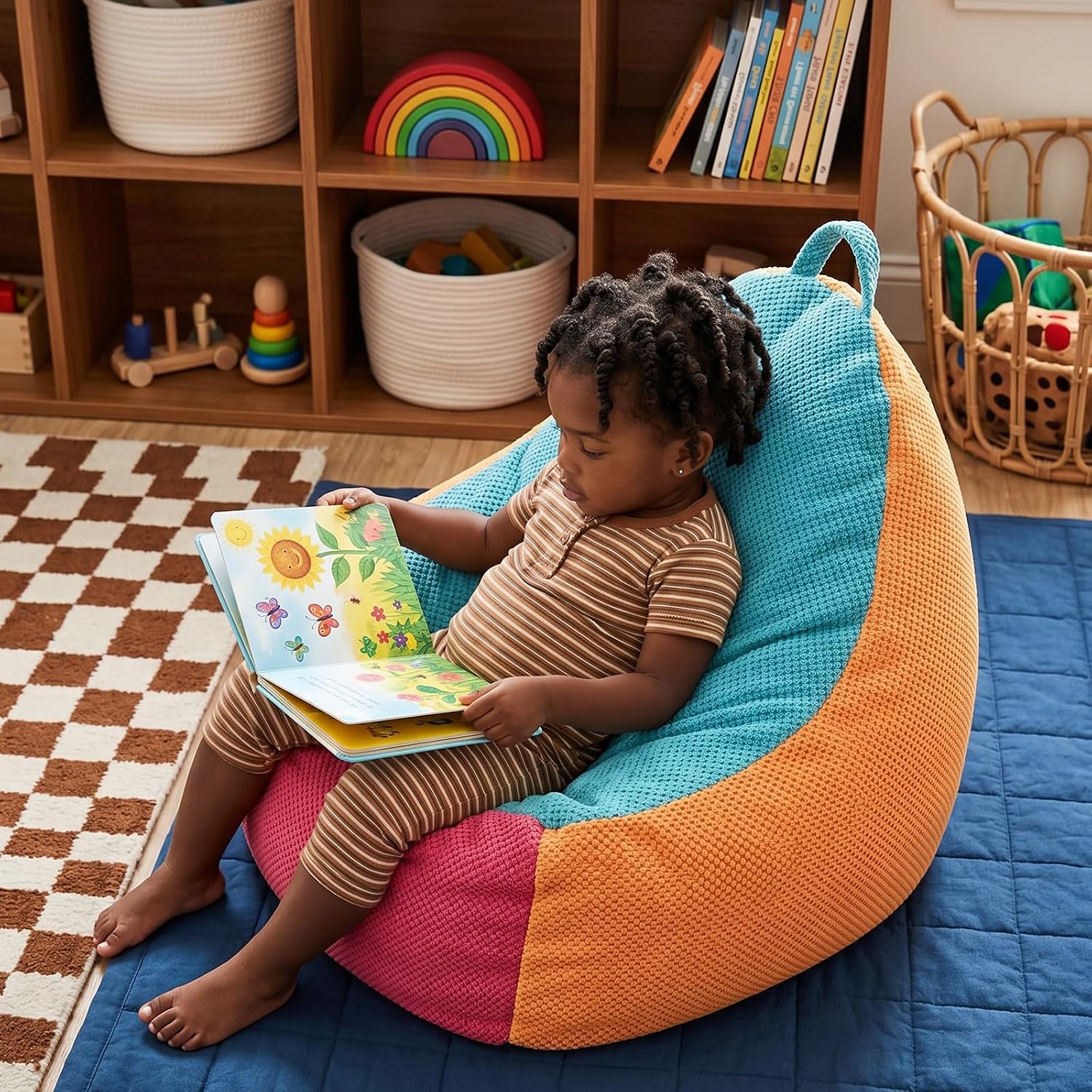 Foam Sensory Bean Bag Chair for Kids with Removable Cover,Triangle | 2-in-1 Sensory Emotion Conversion Chair for Autism Shredded Foam Filled Cozy Seating for Reading, Relaxing