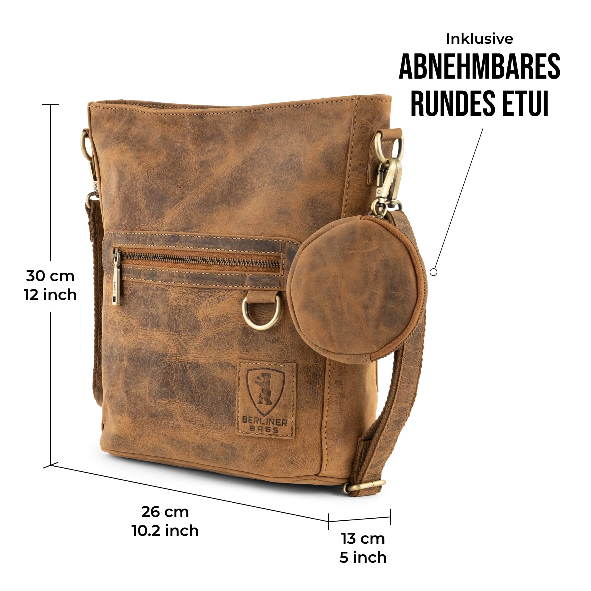 Berliner Bags Vintage Schultertasche Siena, Mittelgroße Umhängetasche aus Leder, Crossbody Bag, Handtasche für Damen - Braun