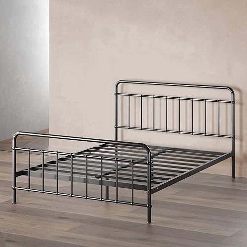 Miniatura 44 de Zinus Florence - Base de cama con plataforma de metal, base de colchón, no necesita somier, fácil montaje, blanco, tamaño matrimonial. Blanco,Negro
