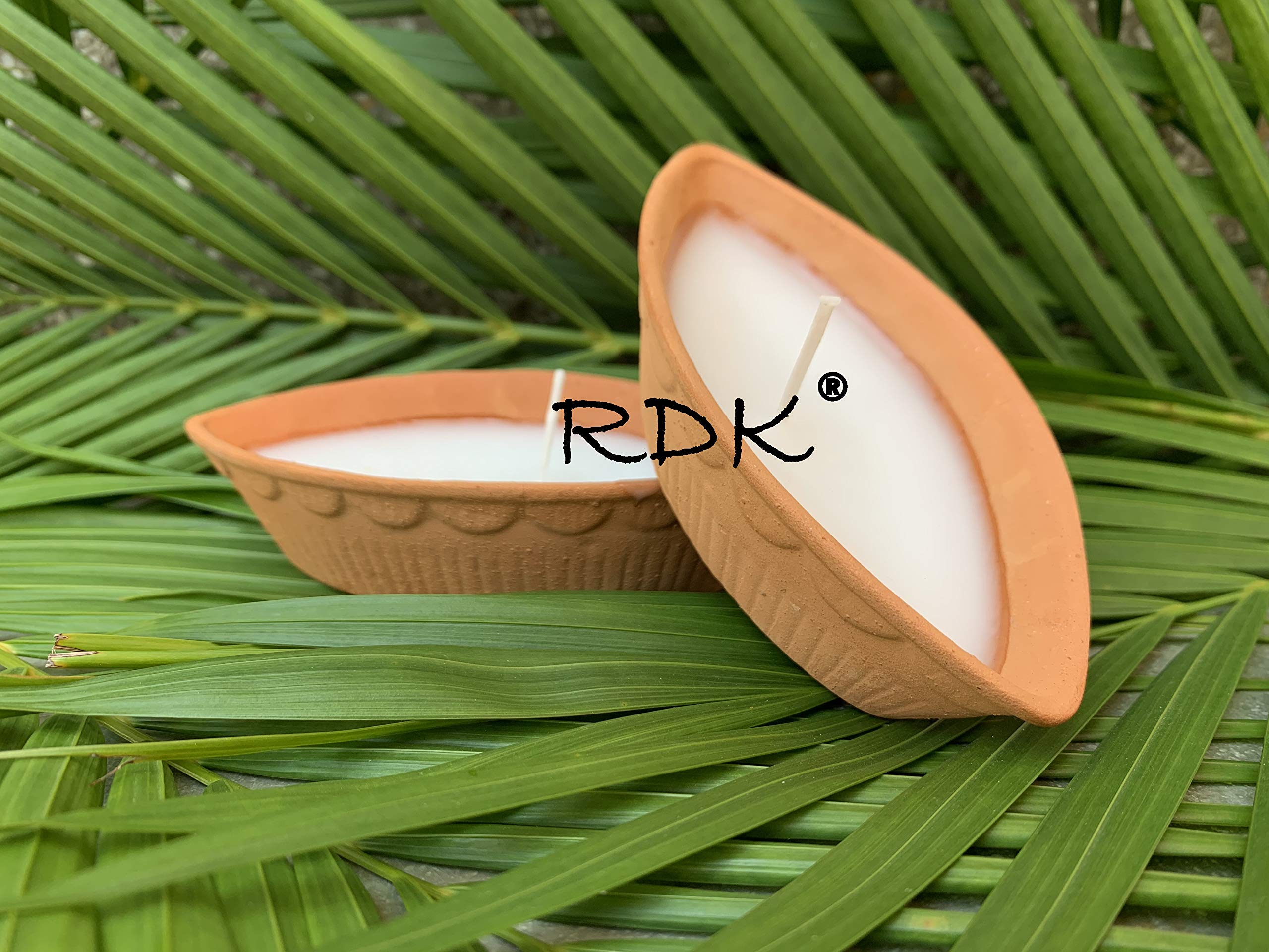 RDK Handmade Terracotta Mogra (Jasmine) Fragranced Waxed Clay Boat Shape Candles for Diwali Puja Diyas for Festival Decoration Deepak for Gift Mandir Items (Set of 4) 1