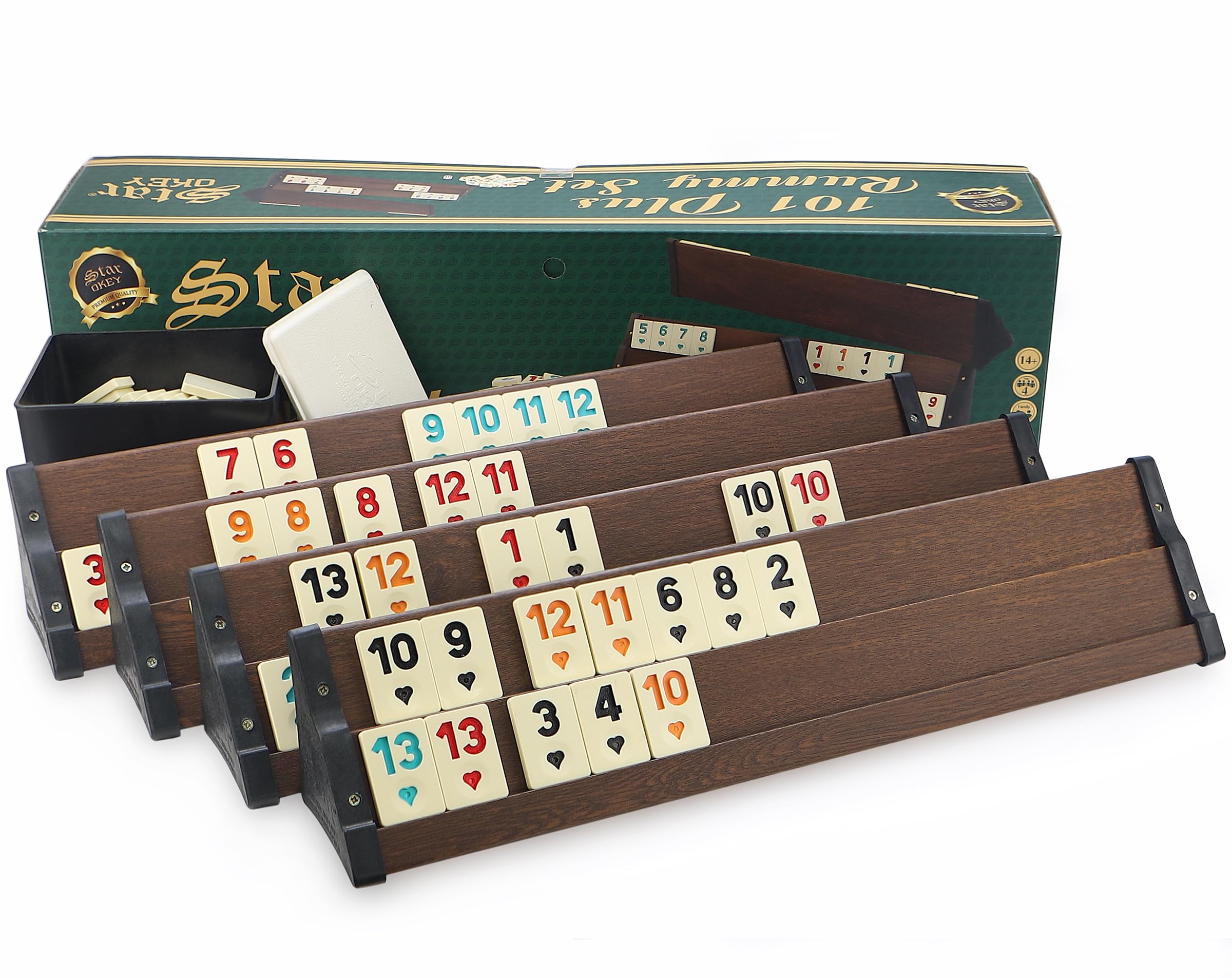 Star Holz Optik Rummy Set Okey mit Melamin Steine Plastik Okey TAKIMI/Dunkel