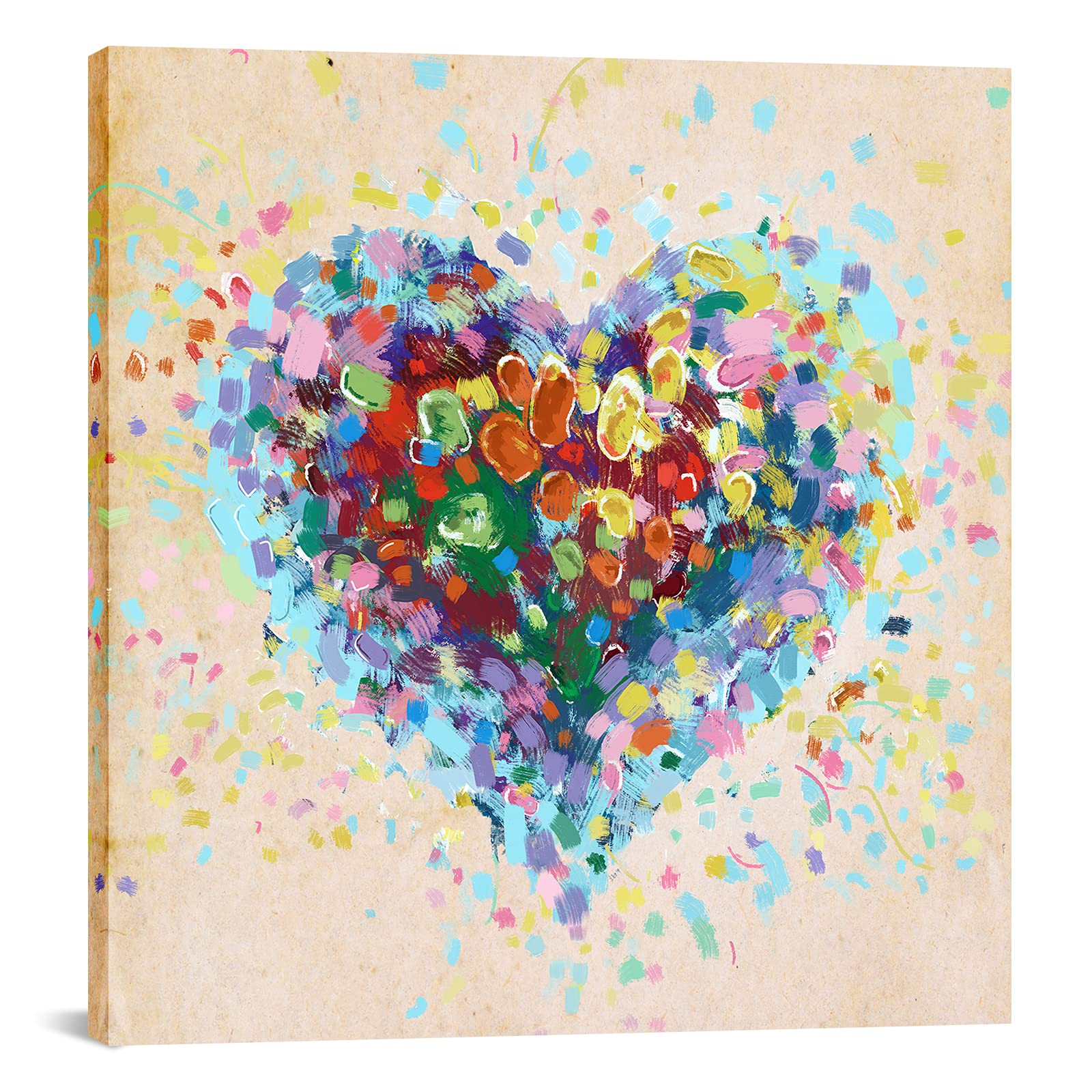DuoBaorom Abstract Love Canvas Wall Art Vintage Colorful Heart Shaped Artwork for Home Office Bedroom Decor Stretched and Framed Ready to Hang 24x24inch
