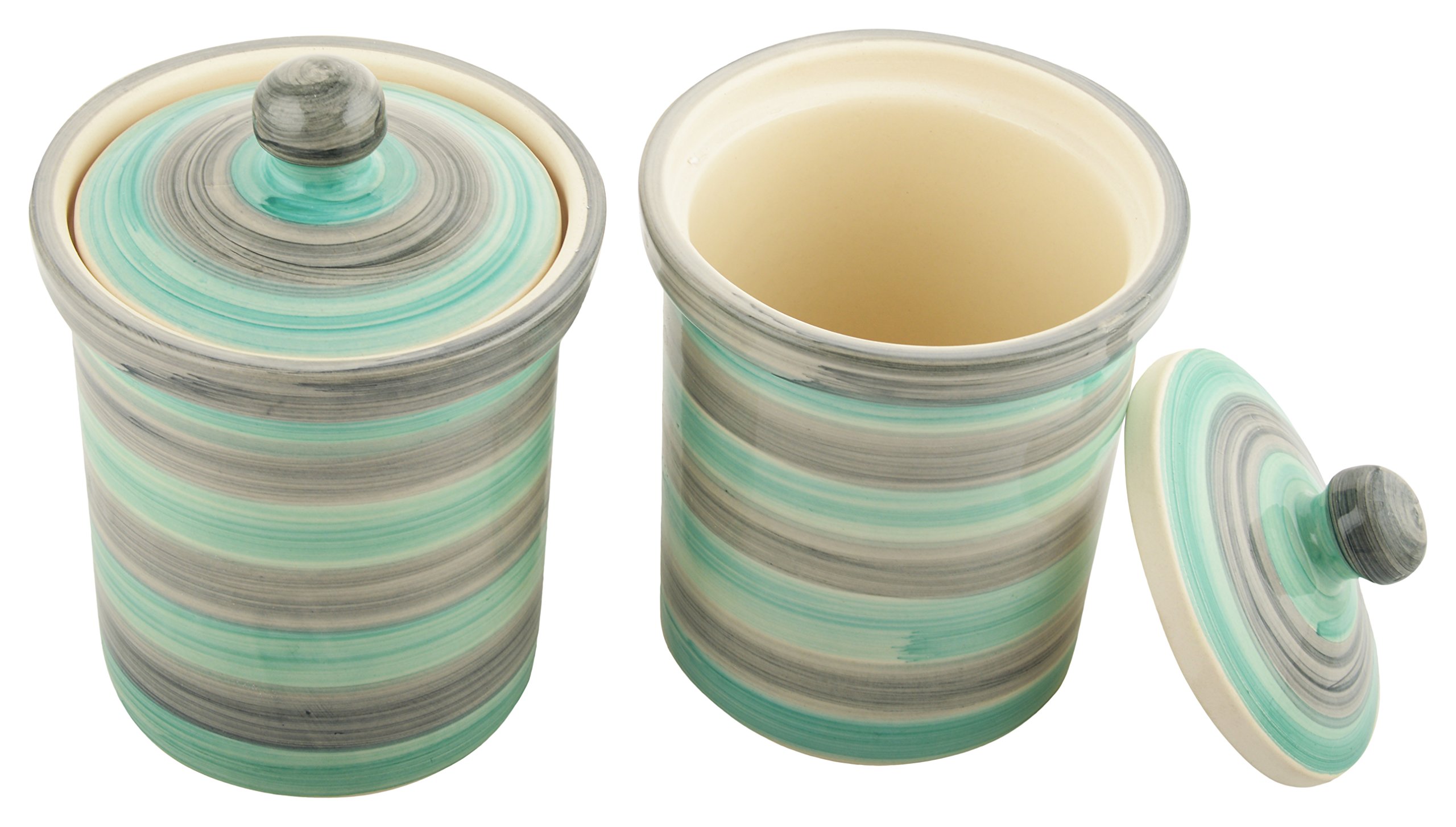 Lot De 2 Pots De Conservation En Céramique Artisanale - 750 Ml Chacun - Style Art Déco Noir Et Blanc