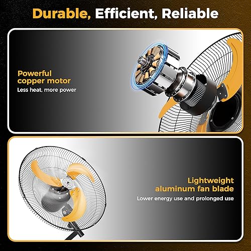 Miniatura 7 de Ventilador oscilante de montaje en pared de 18 pulgadas, control remoto con cable extendido de 3.3 pies y cable de alimentación de 6.6 pies,