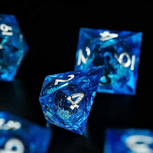 Miniatura 4 de Dados DND de núcleo líquido, un juego completo de troqueles líquidos D&D con bolsa de terciopelo para juego de mazmorras y dragones (líquido de