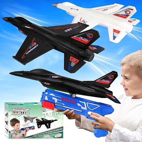 VRZTLAI Juguetes lanzadores de aviones, 13.3 pulgadas, F-16 de espuma de 13.3 pulgadas, juguete de avión de catapulta para niños y niños, 2 formas