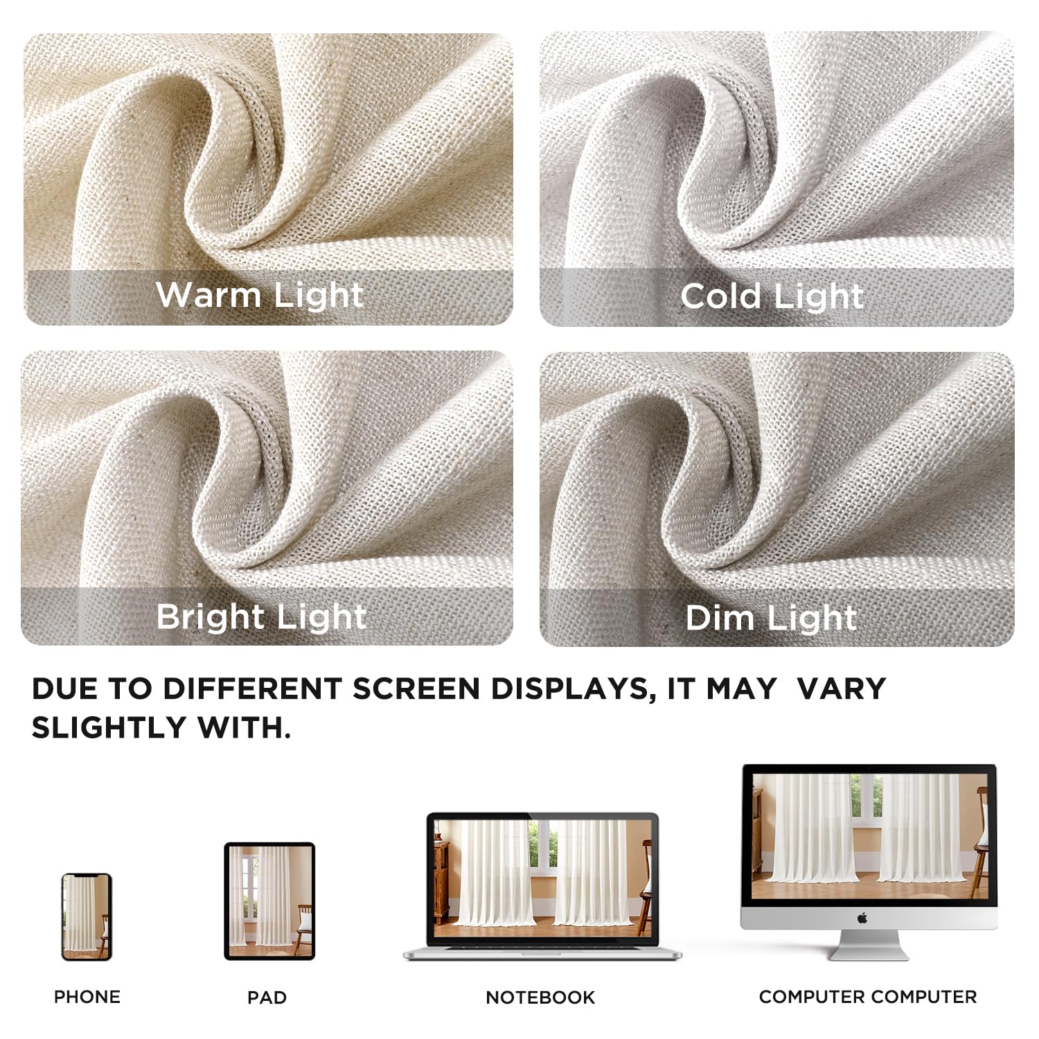 Joydeco Light Filtering Curtains 72 Inch Length for Bedroom Linen Curtains 72 Inch Length 2 Panels Set for Living Room,White Semi Sheer Curtains 72 Inches Long with Rod Pockets - Image 2