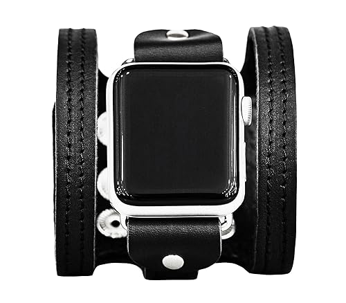wide stitched Leather cuff band compatible with Apple watch 38mm 40mm 41mm 42mm 44mm 45mm 46mm 49mm, Handmade UA 1081st