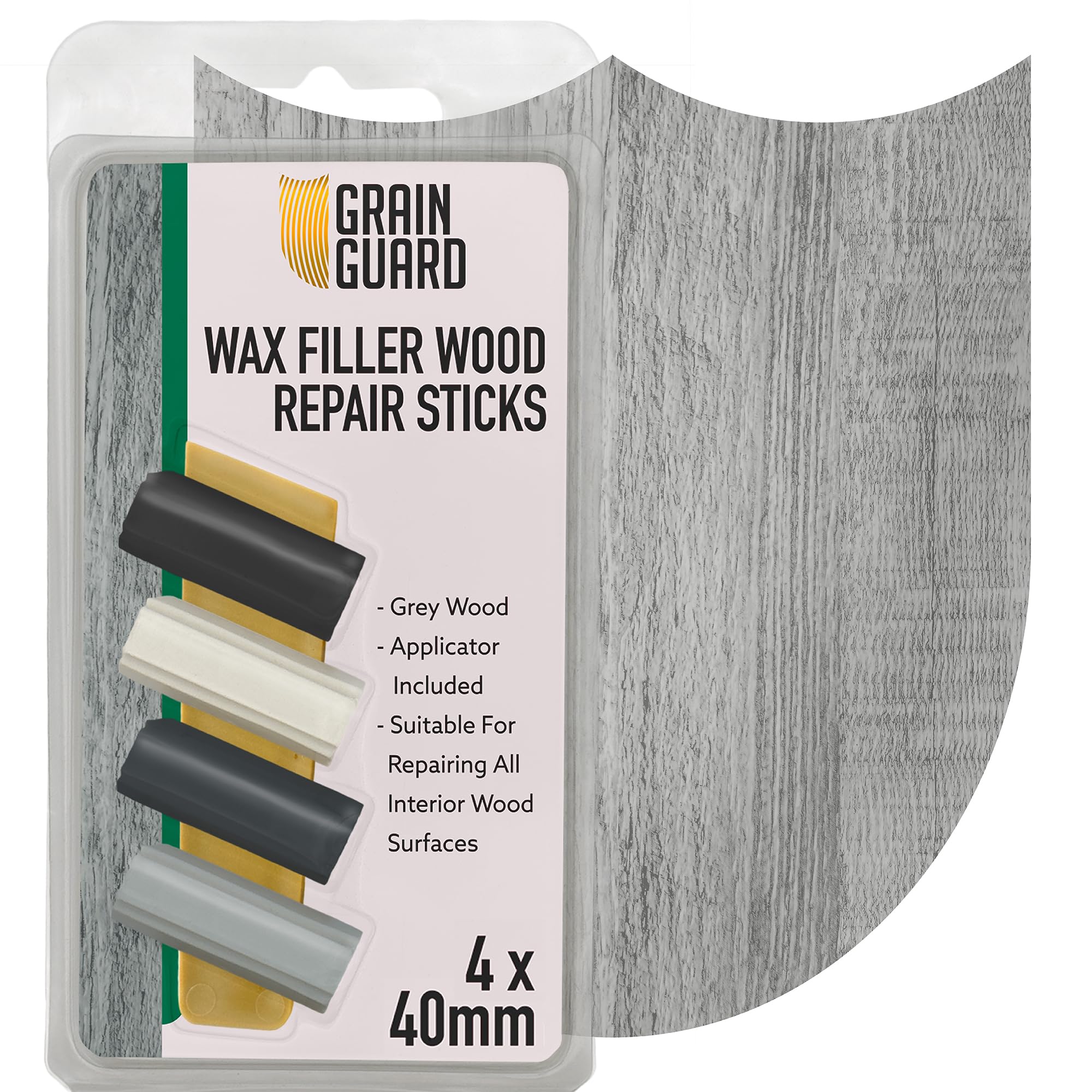 Wax Filler Wood Repair Sticks | Grey Wood | Furniture Repair Kit | Multi-Surface: Wood, Plastic, Hard Surfaces | Blend to Colour Match | 4x40mm