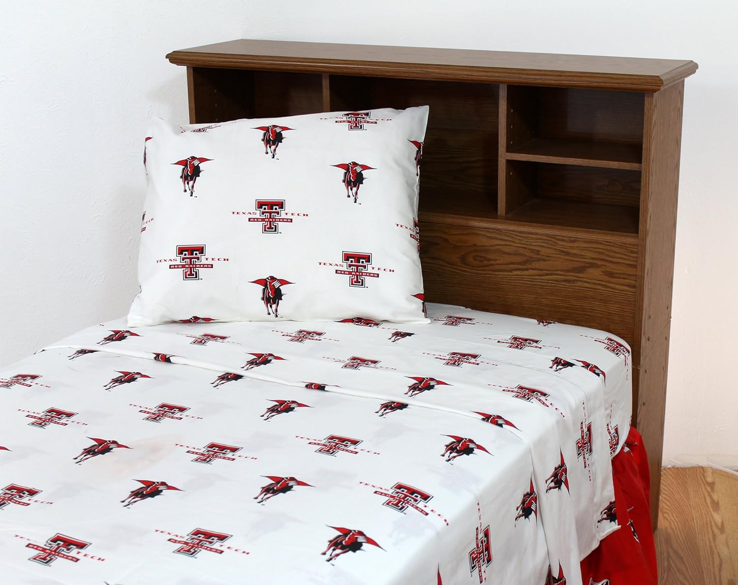 College Covers Everything Comfy Texas Tech Red Raiders Twin Sized 3 Piece Sheet Set, White Color Background, 1 Flat Sheet, 1 Fitted Sheet, 1 Pillowcase