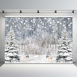 Avezano Winter Photography Backdrop Glitter Snowy Forest Pine Tree Background Snow Christmas Xmas Holiday Party Decor Banner Portrait Studio Booth Photobooth Props (10x8)