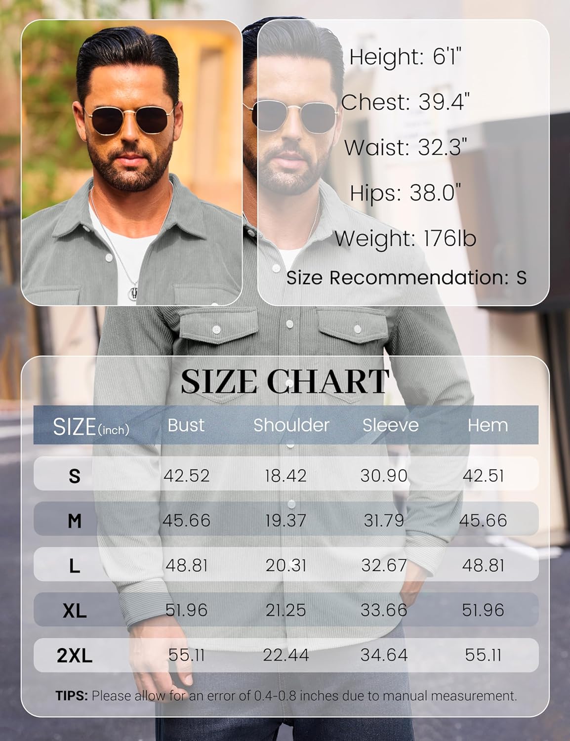 Cotrasen Men's Corduroy Shirt Jacket Button Down Long Sleeve Ribbed Shacket Lightweight Overshirt with Flap Pockets - Image 7