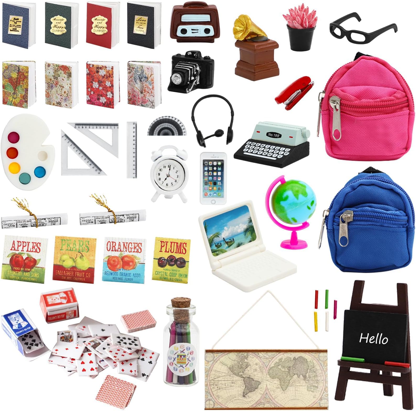 ONEST 46 Pieces Doll House School Supplies Mini School Accessories Dollhouse Home Miniature Model DIY Doll Accessories