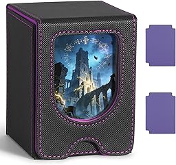 Euqvunn TCG Deck Box avec fenêtre d'affichage, peut contenir jusqu'à 130 cartes à pochettes simples, 2 séparateurs pour rangement facile, idéale pour l'exposition et le transport (Noir Violet