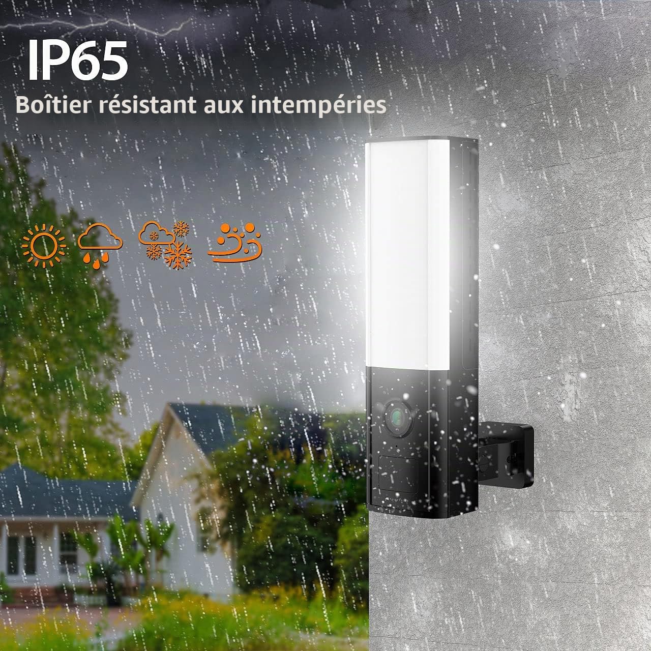 Applique murale LED d'extérieur avec caméra IP connectée 2K - coloris noir [VisorTech]