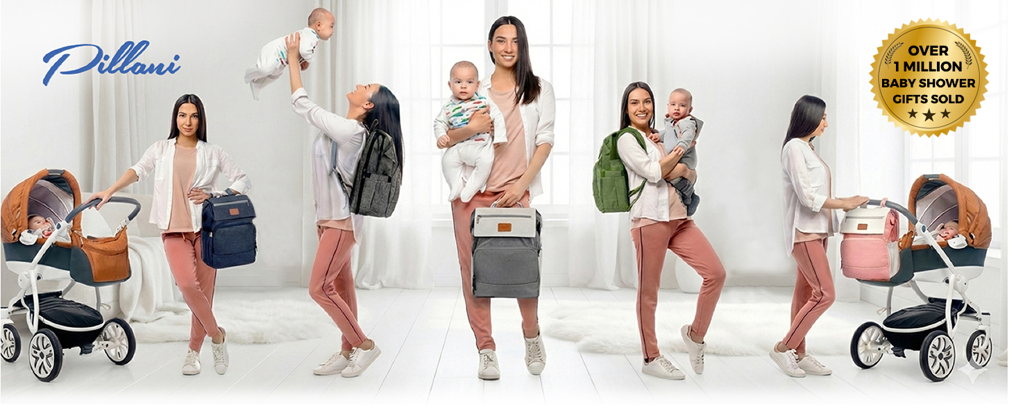 PILLANI Baby Diaper Bag Backpack - Baby Bag for Girls & Boys, Large Waterproof Toddler Diaper Backpack - Baby Shower Gifts & Registry Must Haves - Travel Diaper Bags with Changing Pad - Newborn Stuff