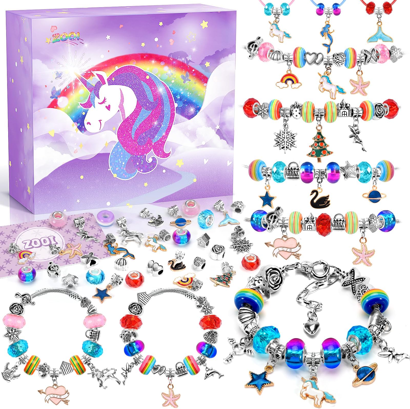 ZOOIGirl Gift 5 6 7 8 9 10 11 12 13 Years Charms, Jewellery Creation, Girl's Bracelet, Gift Idea Teen Girl, Kit Bracelet Girl, Toy Girl Child 1, 2, 3, 4, 5 Years, Christmas Gift, Birthday Gift