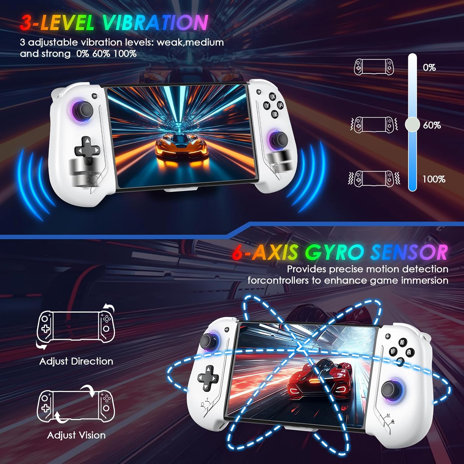 JORREP Switch Controllers for Nintendo Switch/OLED, Hall Effect One-Piece Joypad, RGB Handheld Wireless Pro Controller,Hall joystick/Turbo Controller / 4 Vibration Levels/Motion - Image 7