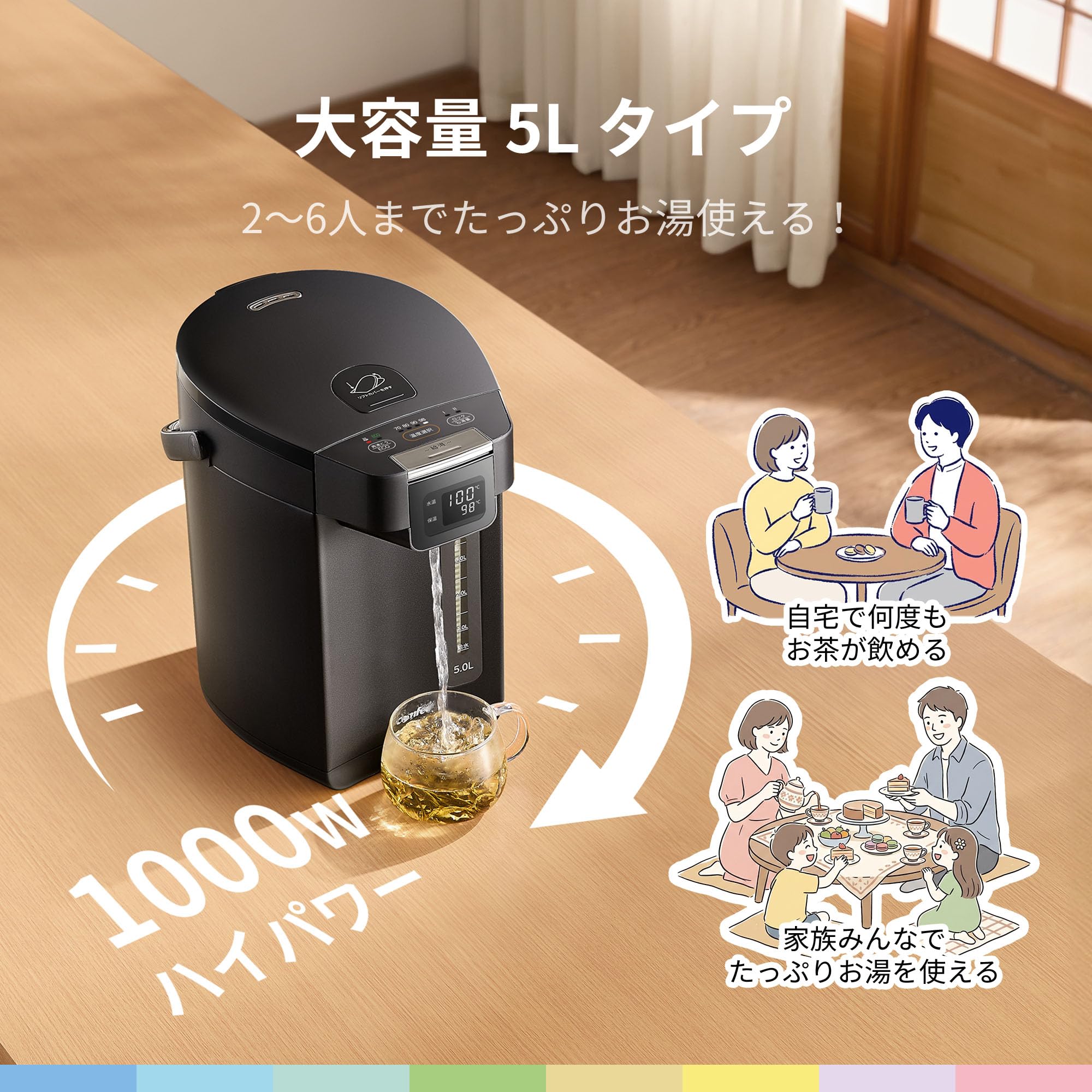 Amazon | COMFEE' 電気ポット 5L大容量塩素除去機能 ECO省エネモード 4