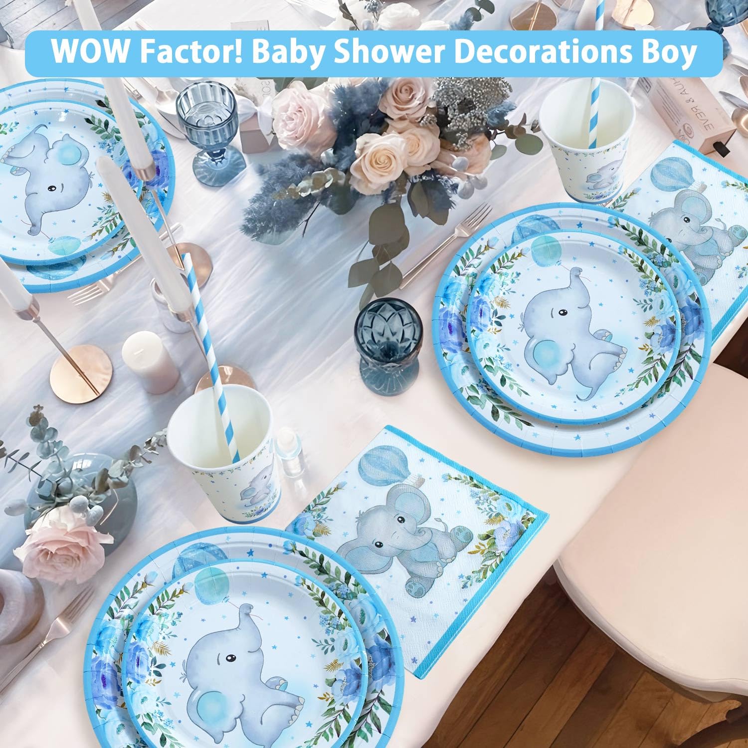 Saliegroen Neutrale Baby Shower Decoraties Borden Set voor 25 Gasten, 125 Stuks Papieren Borden Bekers Servetten Rietjes Servies voor Baby Shower Party Tafel Decoraties