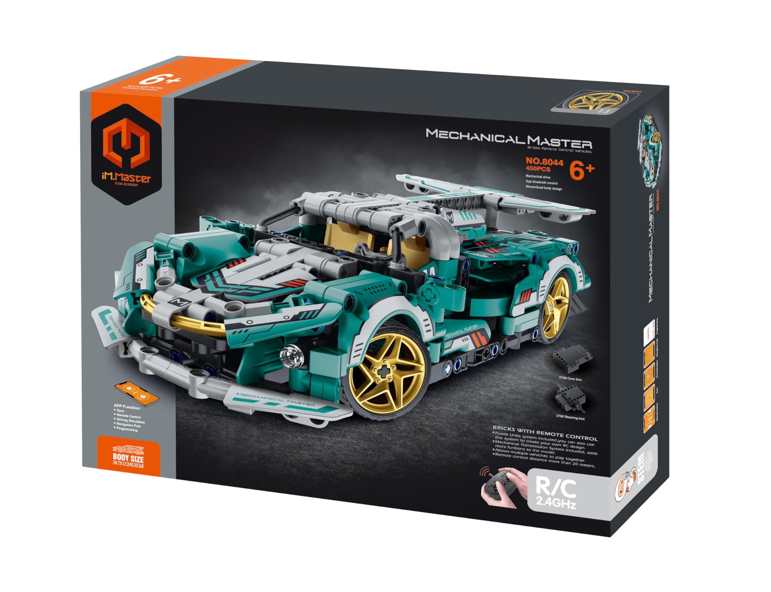 iM.Master STEM Academy: Mechanical Master – R/C Super Car – Vert 450 pièces – Véhicule modèle de briques avec télécommande 2,4 G, ensemble d'activités de blocs de construction