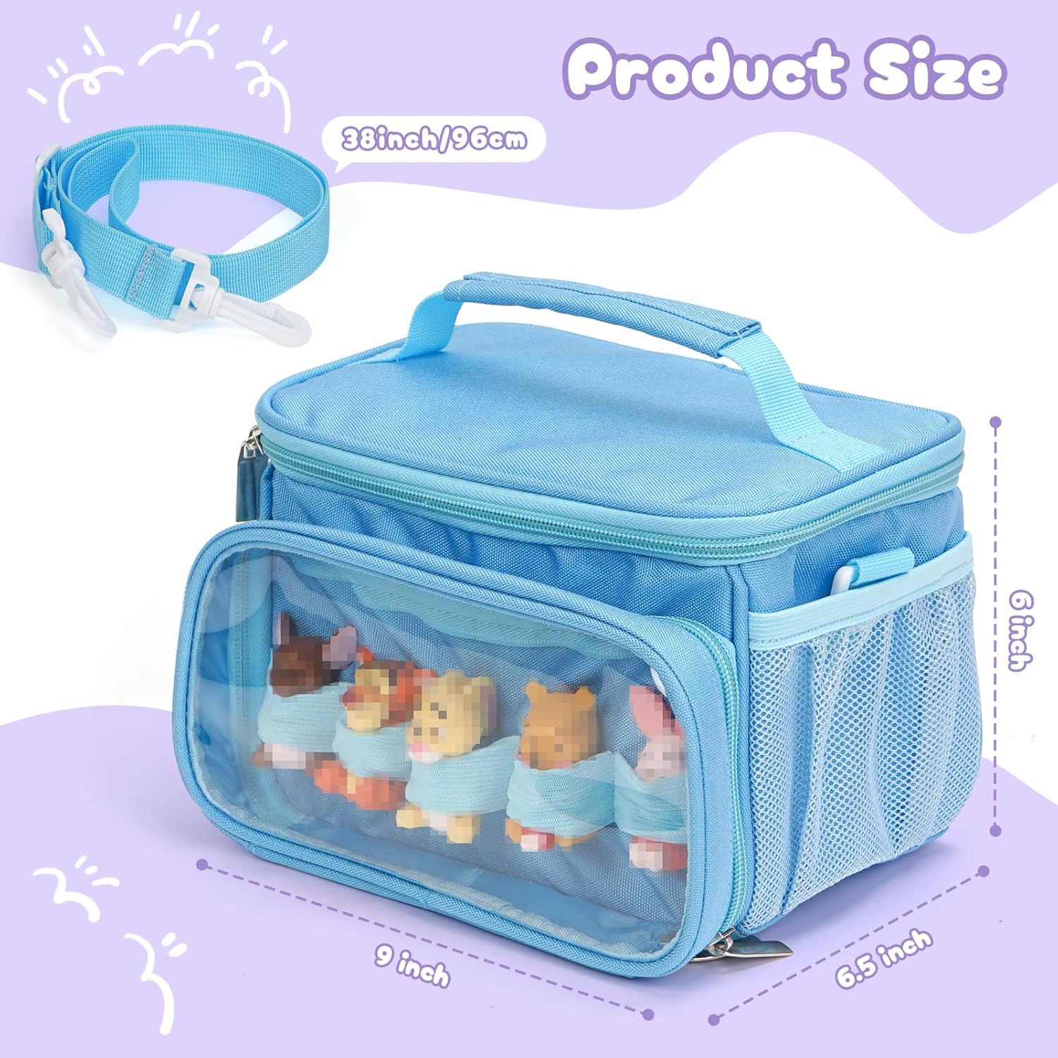 Anycosy Carrying Case for Toniebox Starter Storage Bag for Tonies Figures Characters Headphones and Charging Station Portable Storage Bag with Shoulder Strap and Handle Bar (Blue) - Image 4