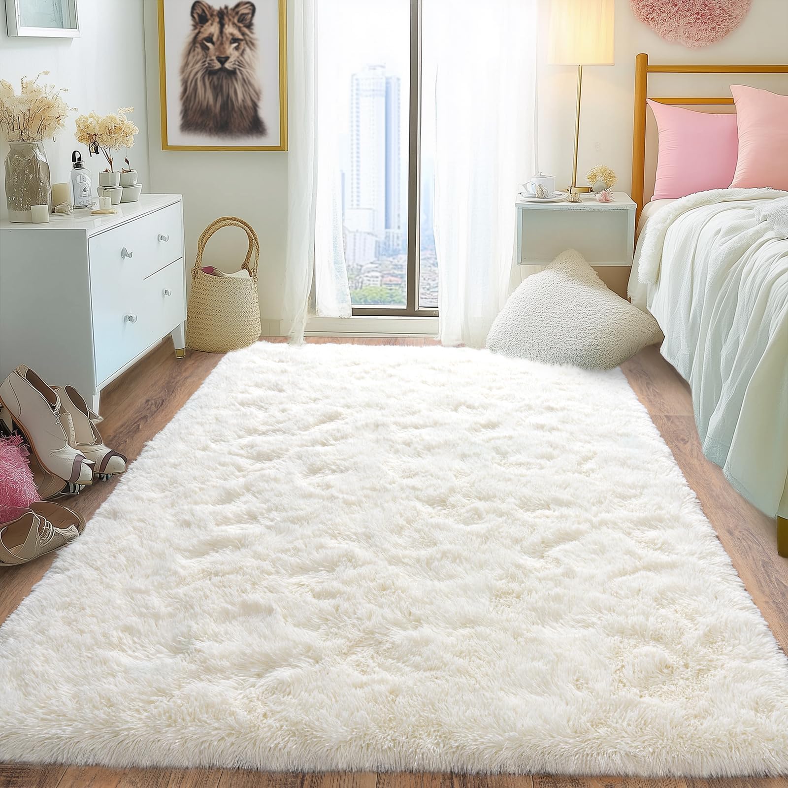 Tapis à poils longs pour chambre à coucher et dortoir étudiant chaleureux