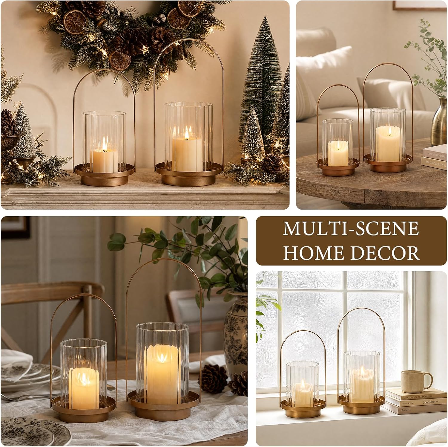 Hurricane Candle Holders with Ribbed Glass Cover Decorative Candle Lantern