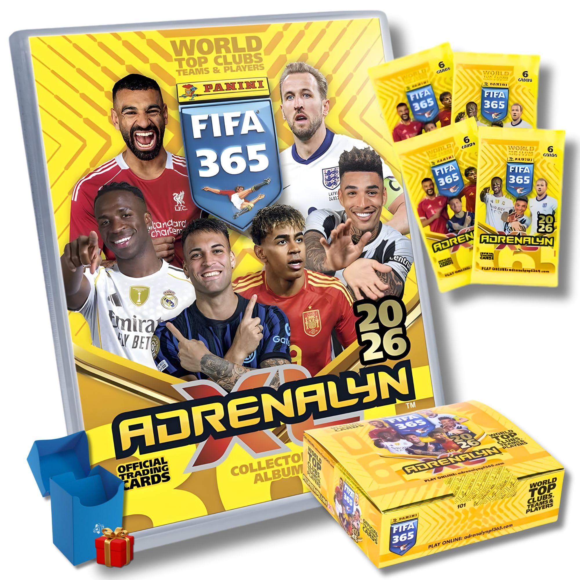 Panini FIFA 365 Adrenalyn 2026, Colección de Cartas, Pack Inicial con Archivador, Diferentes Versiones de Sobres, Deck Box de Regalo para repetidas (Premium+24)