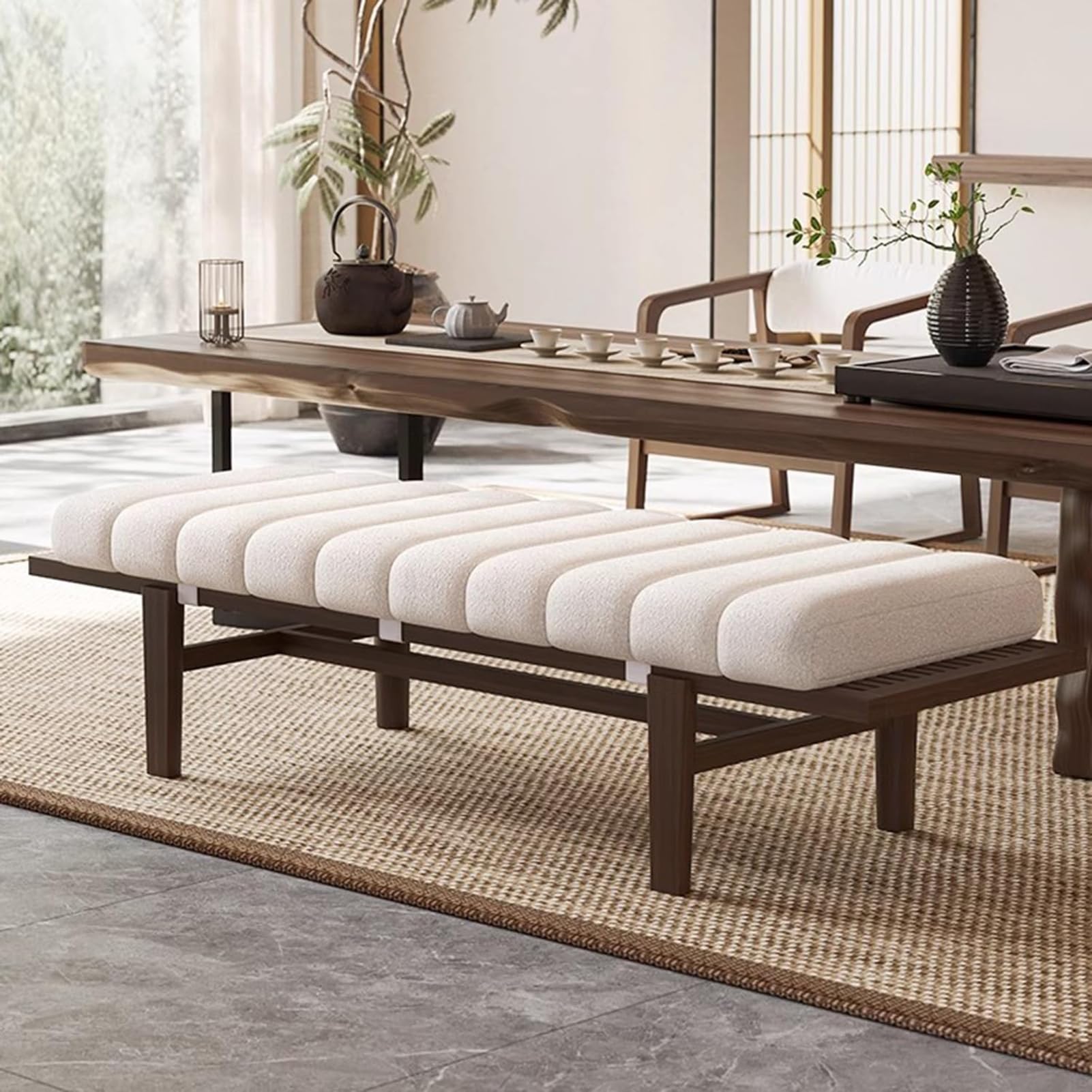 Cojín de Espuma de tapicería de Alta Densidad de 40x150 cm para Banco de Exterior/Interior, Tejido Polar, Almohadilla Antideslizante de Invierno, Correas con Cremallera para ventan