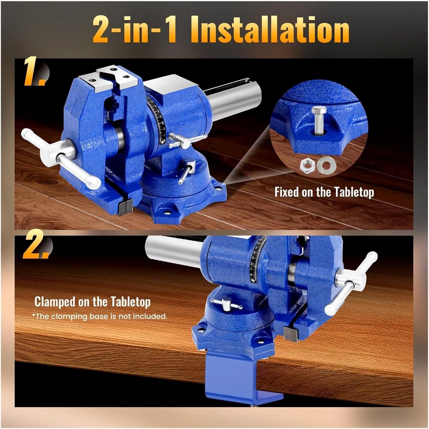 Étau d'établi de 10,2 cm – Étau en fonte robuste avec base pivotante à 360° pour le travail du bois, le travail des métaux, le perçage et le fraisage, pince à mâchoire rotative