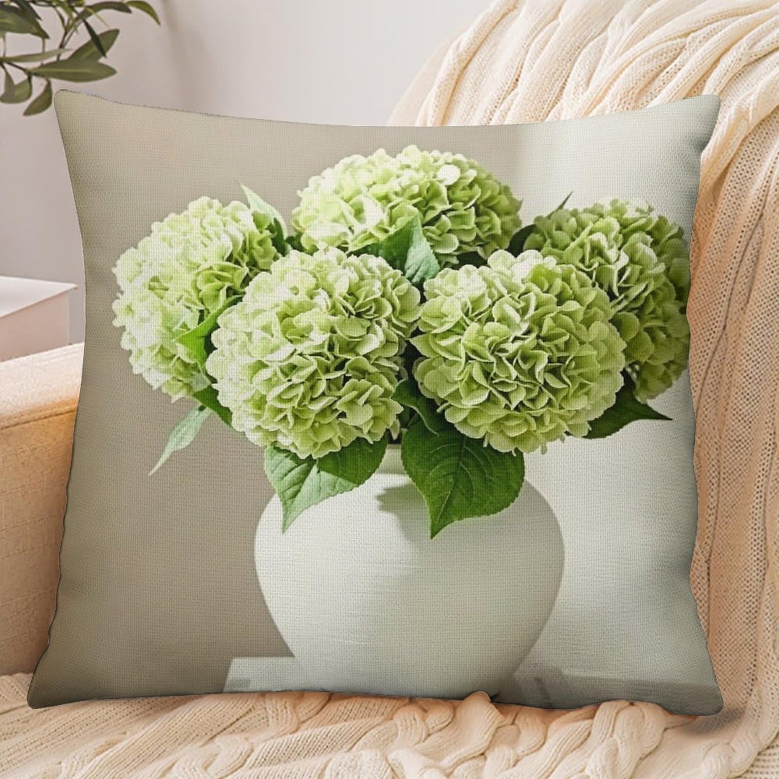 Fekiloot Style Green Hydrangea Flower Pillowcase Pillow Sham Pillow Case