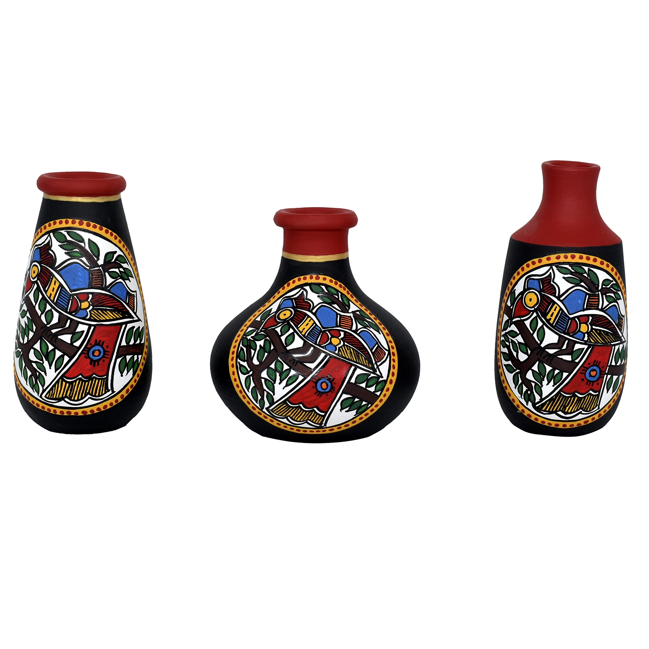 Vintage Warli Terracotta Pots - 3 Piece Combo -13 Vintage Warli Terracotta Pots - 3 Piece Combo -13