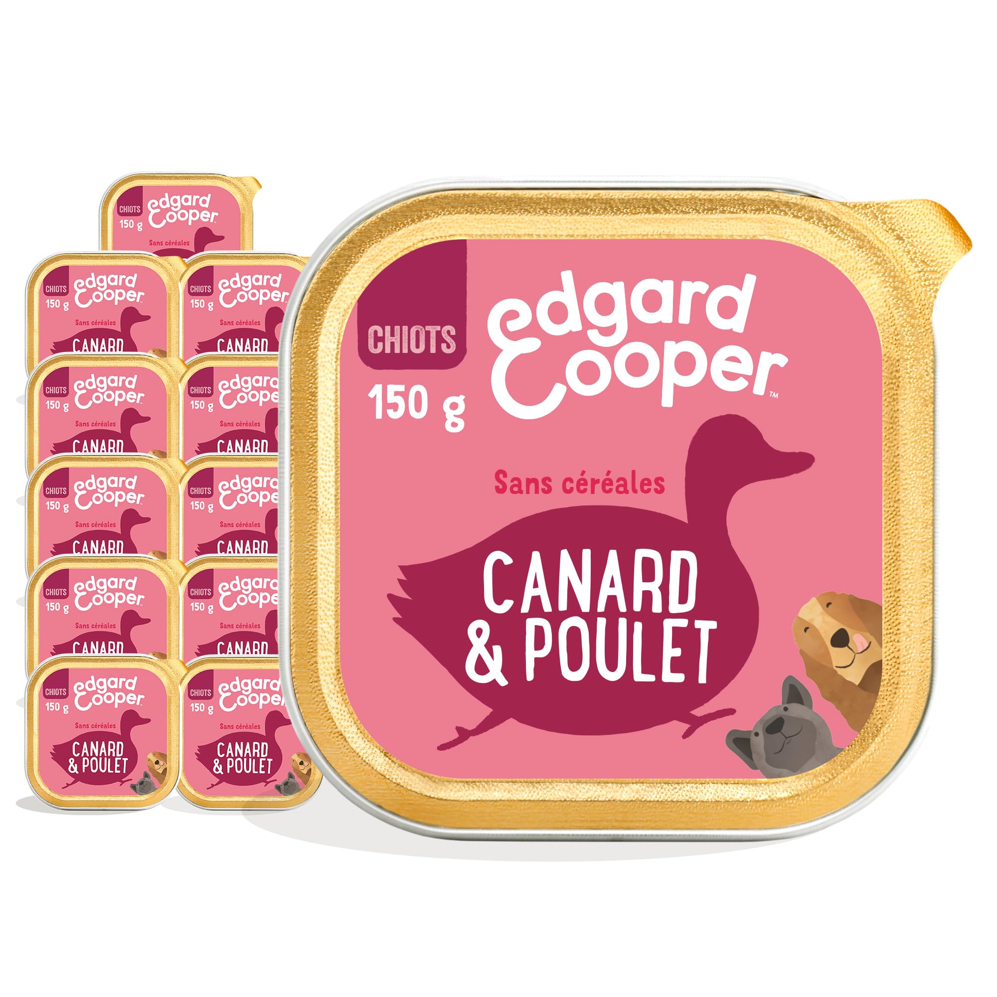 Edgard & Cooper - Pato y Pollo, 150 g x 11, sin Cereales, Carne Fresca y proteínas de Calidad, Ingredientes Reales para Perros, hipoalergénicos, sin azúcares añadidos
