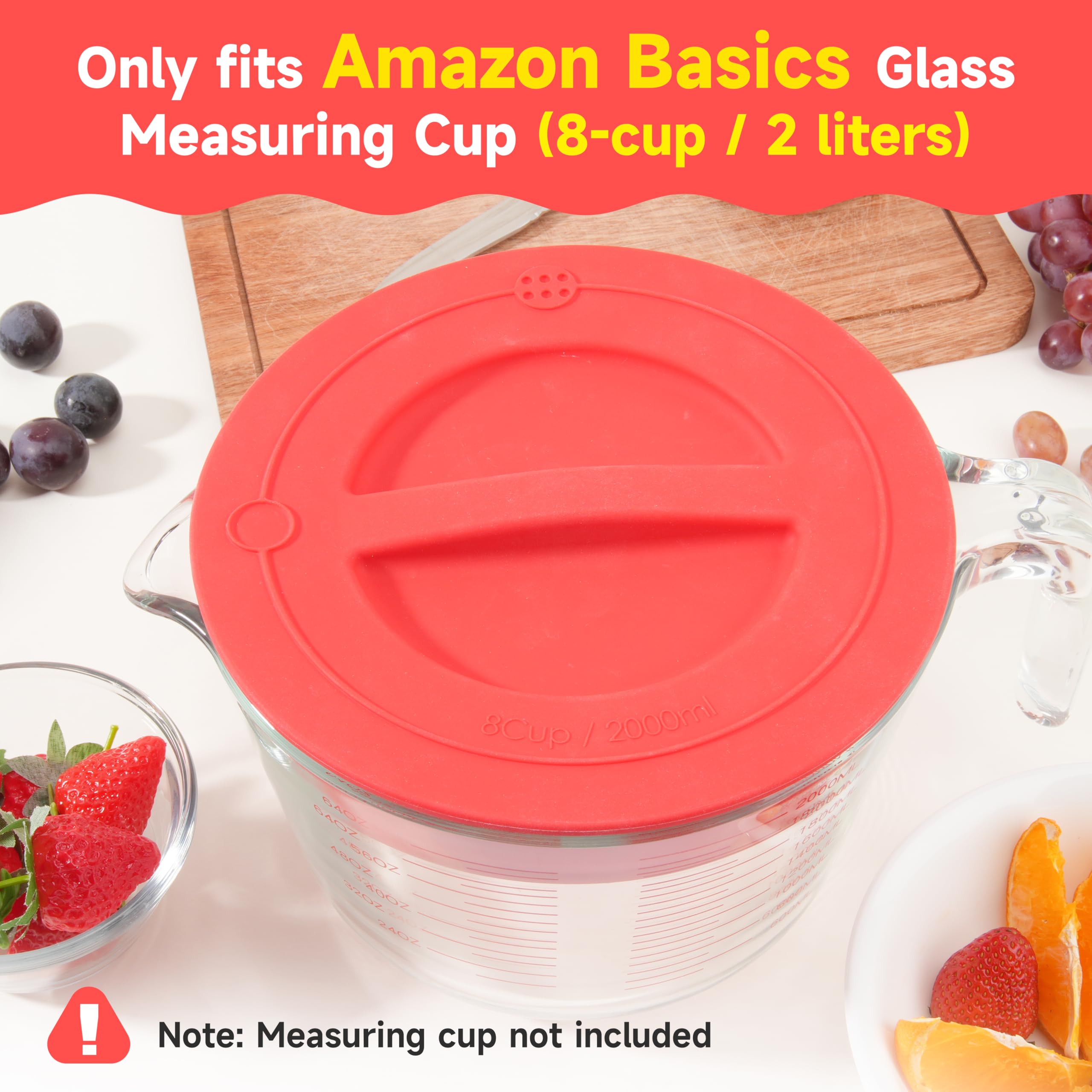 Silicone Lid Compatible with Amazon Basic 8 Cup Measuring Cup, Silicone Replacement Lids Only Fits Amazon Basic 8-Cup (2 Liters) Glass Measuring Bowl, Dishwasher & Microwave Safe (Cup not Included)