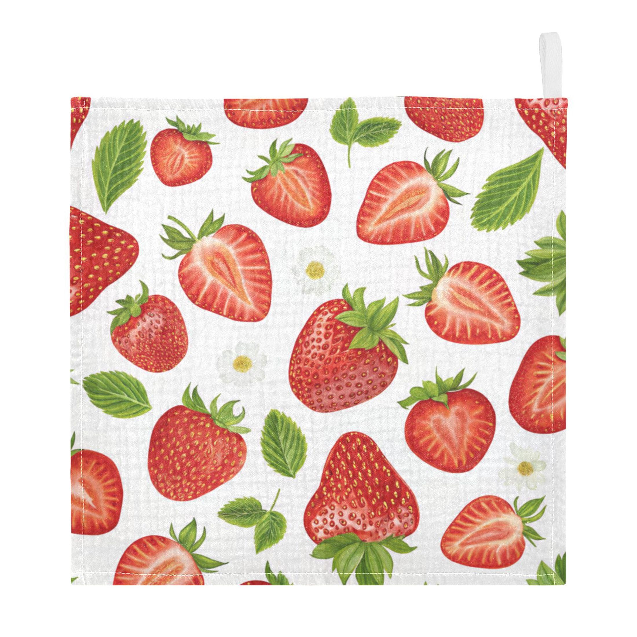 Fuauuyl Strawberry Baby Muslin Washcloths Cotton Absorbent Soft Burp Cloths for Newborns Infants Toddlers, Reusable Face Towels for Sensitive Skin, 3 Pack, 12x12 in