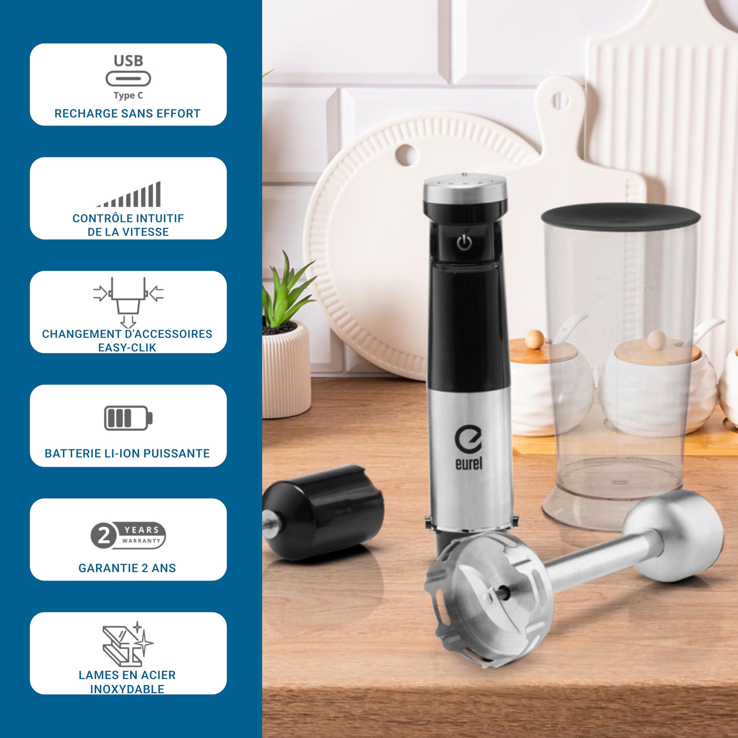 EUREL TRENDLine MP74 Mixeur Plongeant Sans Fil