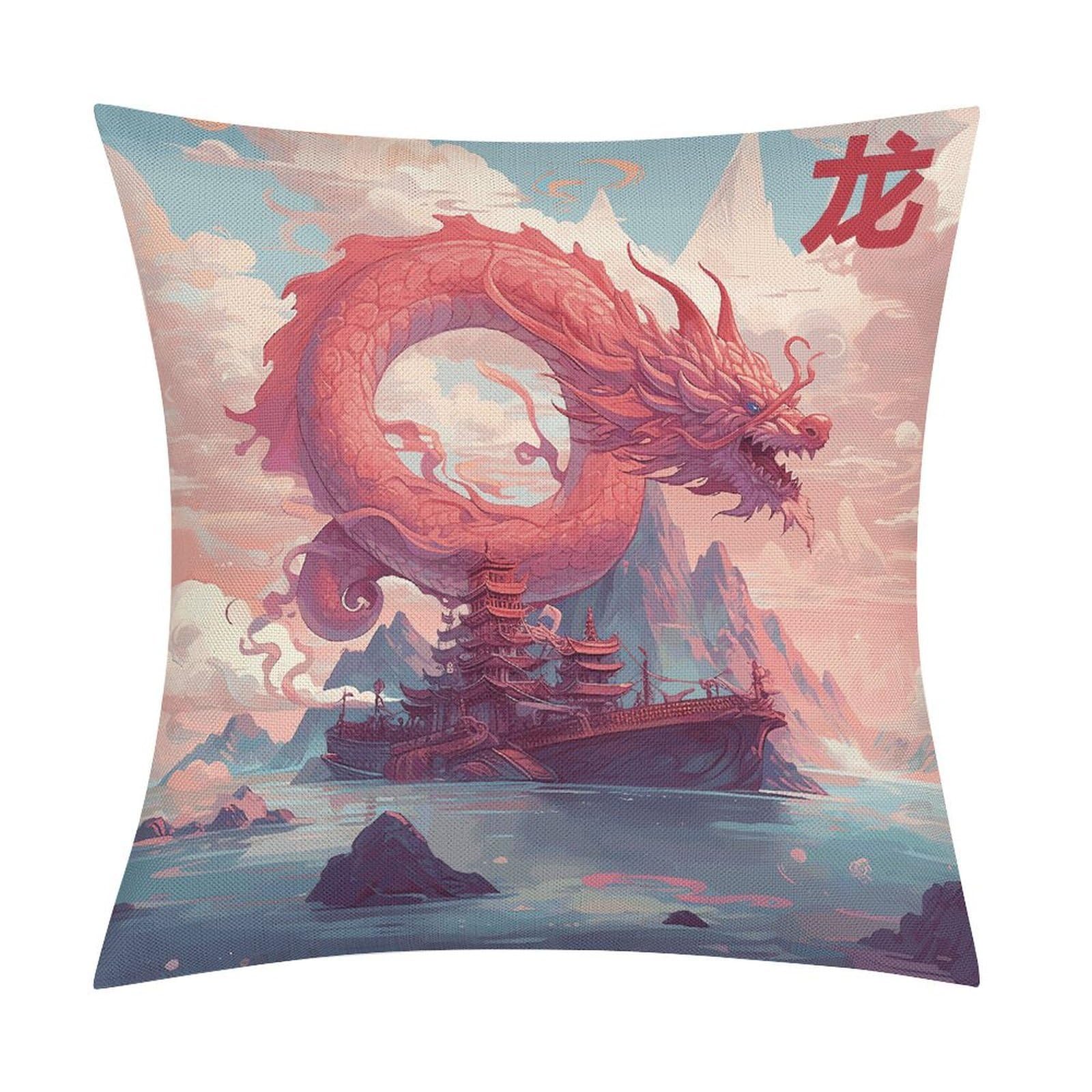 Fodpand Style Dragon And Cloud Pillow Covers 18X18 Inch, Pillow Cases Boho Farmhouse, Throw Pillow Covers For Couch Sofa Bed Spring Home Decor