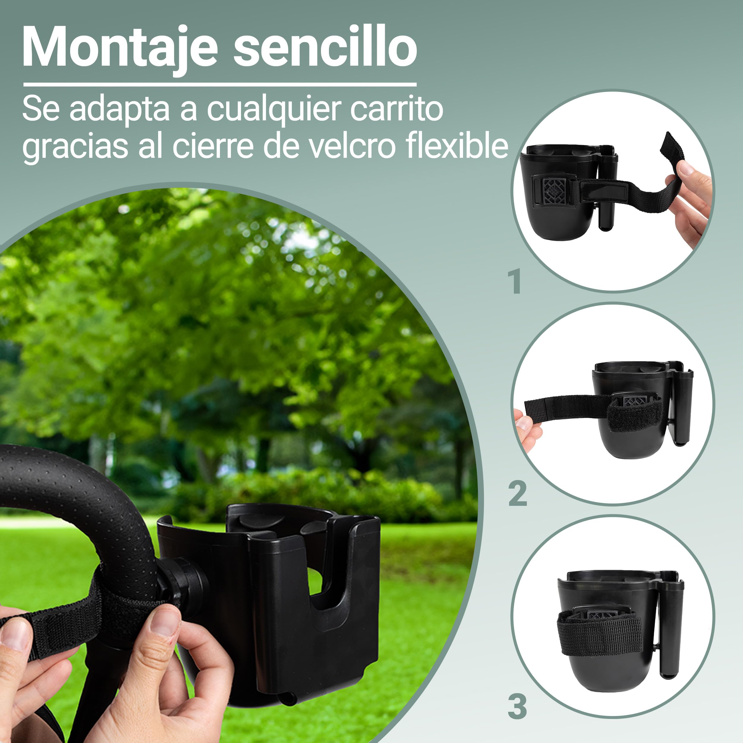 Zamboo Porta Botellas Carrito con Sujeción para Móvil | Soporte Bebidas Universal 2 en 1 para Vasos - Biberones y Smartphone | Giratorio 360° | Fácil de Montar - Negro