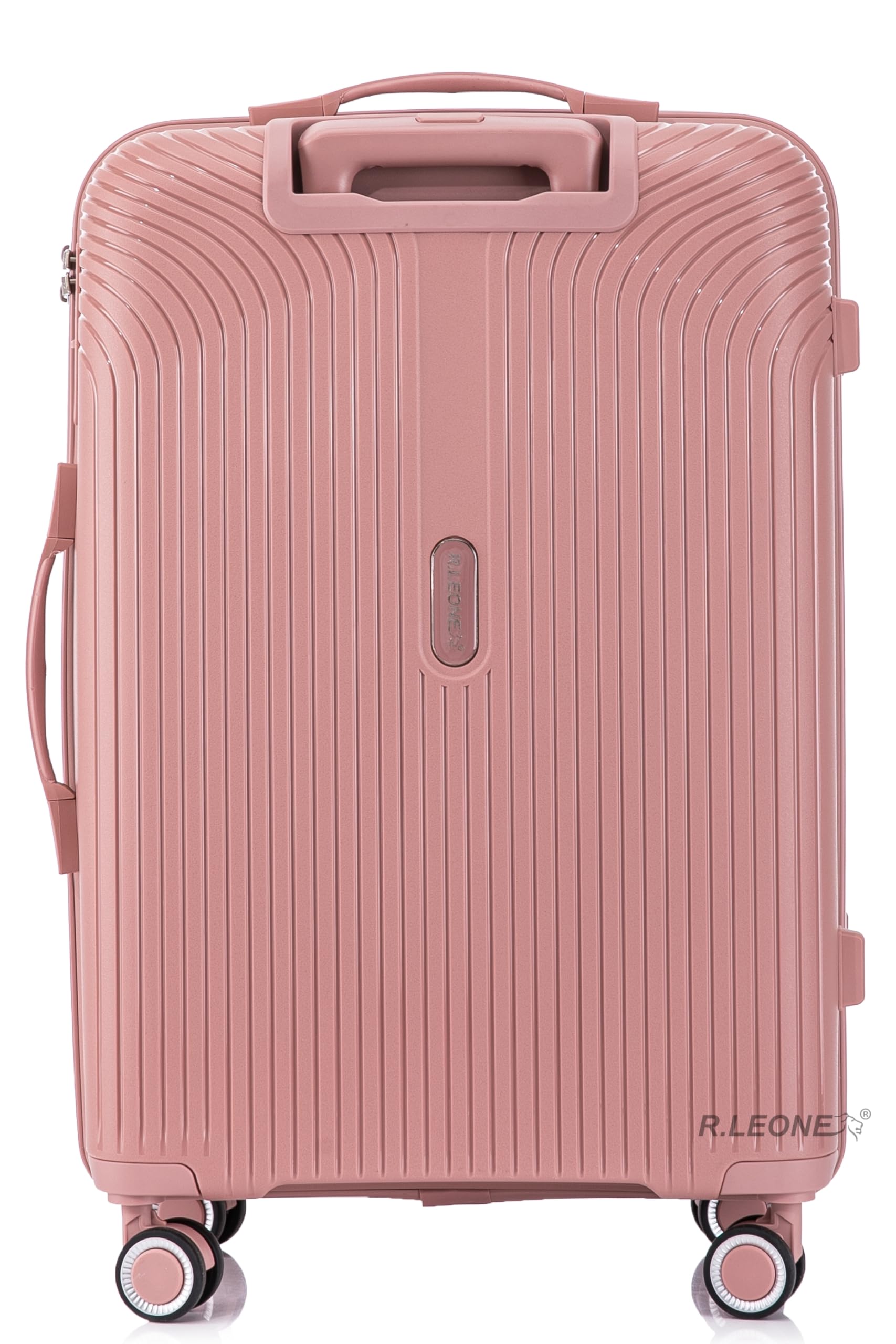 R.Leone Valigia da 1 pezzo Fino a Set 4 Trolley grande, medio, bagaglio a mano 55x40x20 Ryanair e beauty case Lucchetto TSA Polipropilene 8 Ruote Ultra Strong 6060 (Rose Gold, XS Beauty case)