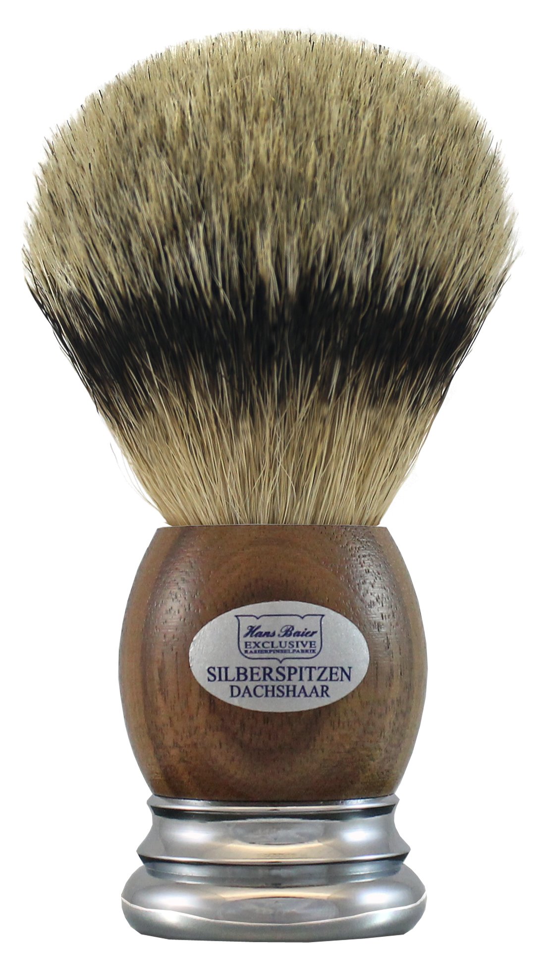 Hans Baier Exclusive Brocha de Afeitar (pelo de tejón punta de plata real – Mango madera de nogal americano. Tamaño 3, 123 g