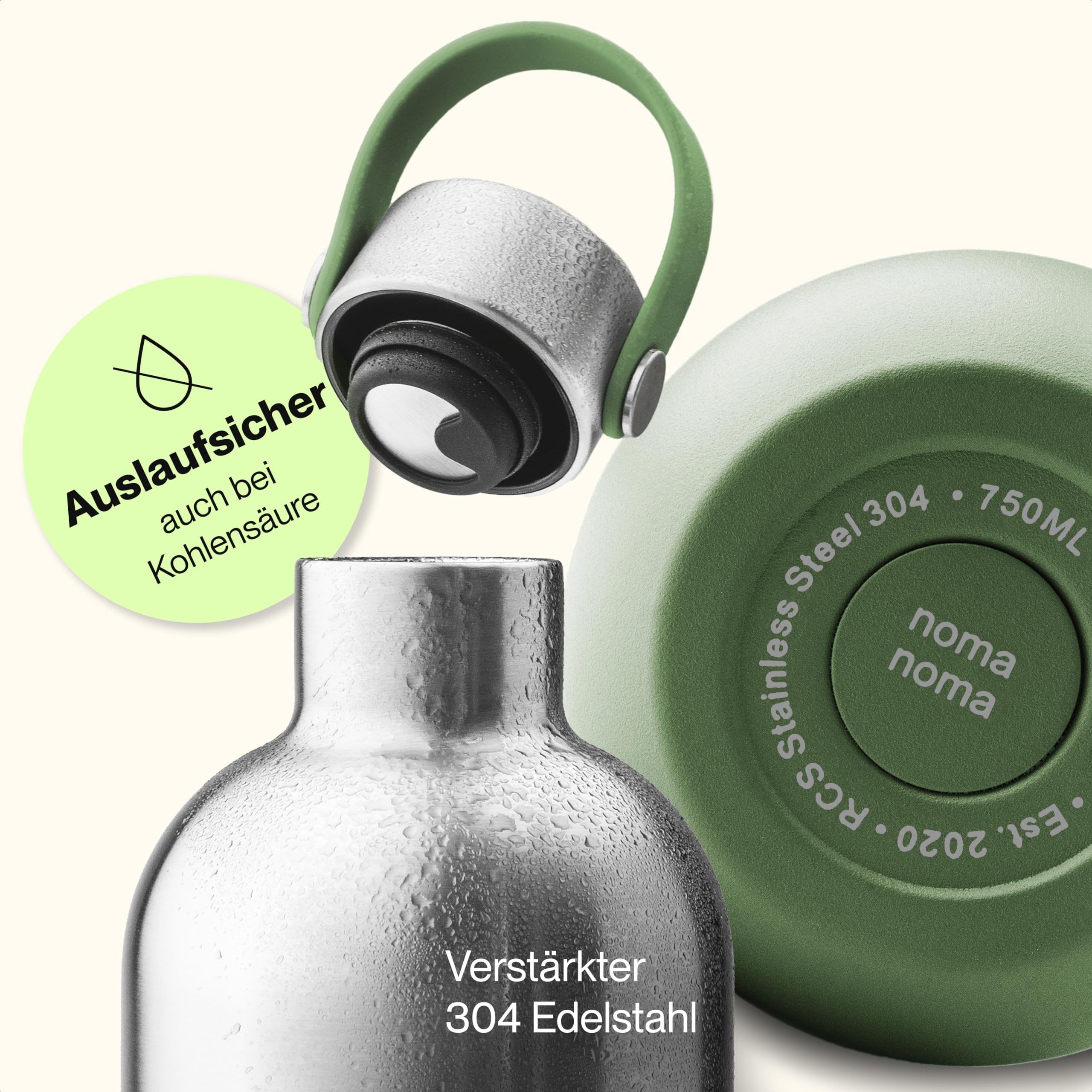 Trinkflasche Edelstahl Kohlensäure geeignet - Thermosflasche 1l, 750ml, 500ml - auslaufsicher, BPA-frei & klimaneutral (1l Smoothie Green)