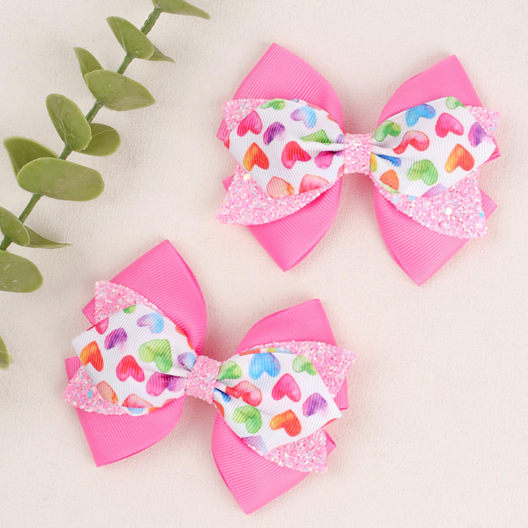 2PCS 4" Glitter Ribbon Hair Bow Clips Sparkly Sequins Alligator Barrettes Hairpin Girls Hair Bows Clips Hair Accessories Toddler Teen Girls Kids Back