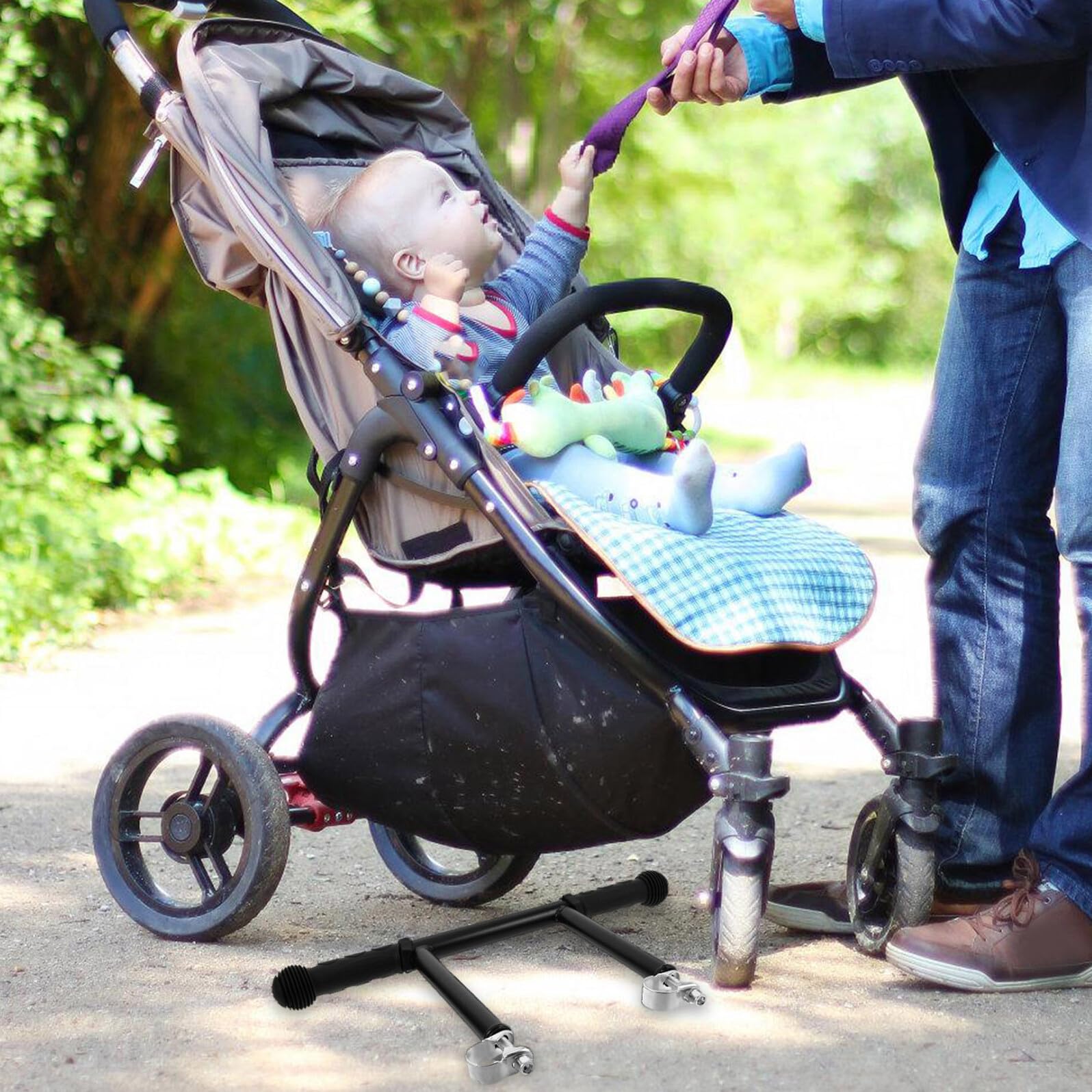VICASKY Rallonge de Poignée pour Poussette et Carrosse en Plastique et Acier Inoxydable, Confortable et Détachable avec Multiples Boucles pour Guidons de 22 à 32 Mm