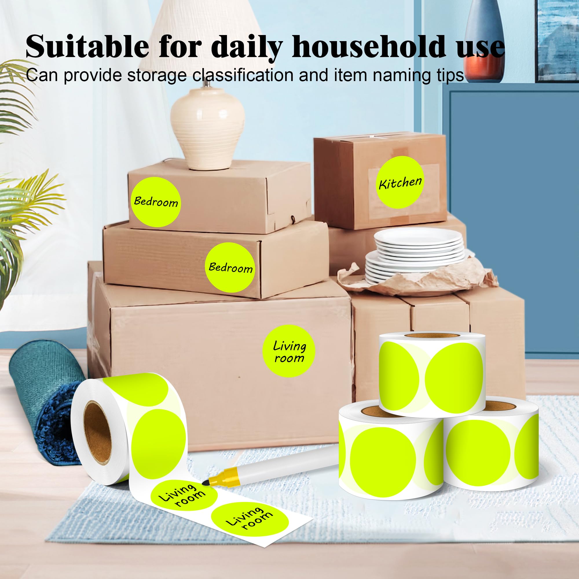 PARLAIM Lot de 4 rouleaux de 2 000 étiquettes autocollantes rondes de 5,1 cm (jaune fluo)