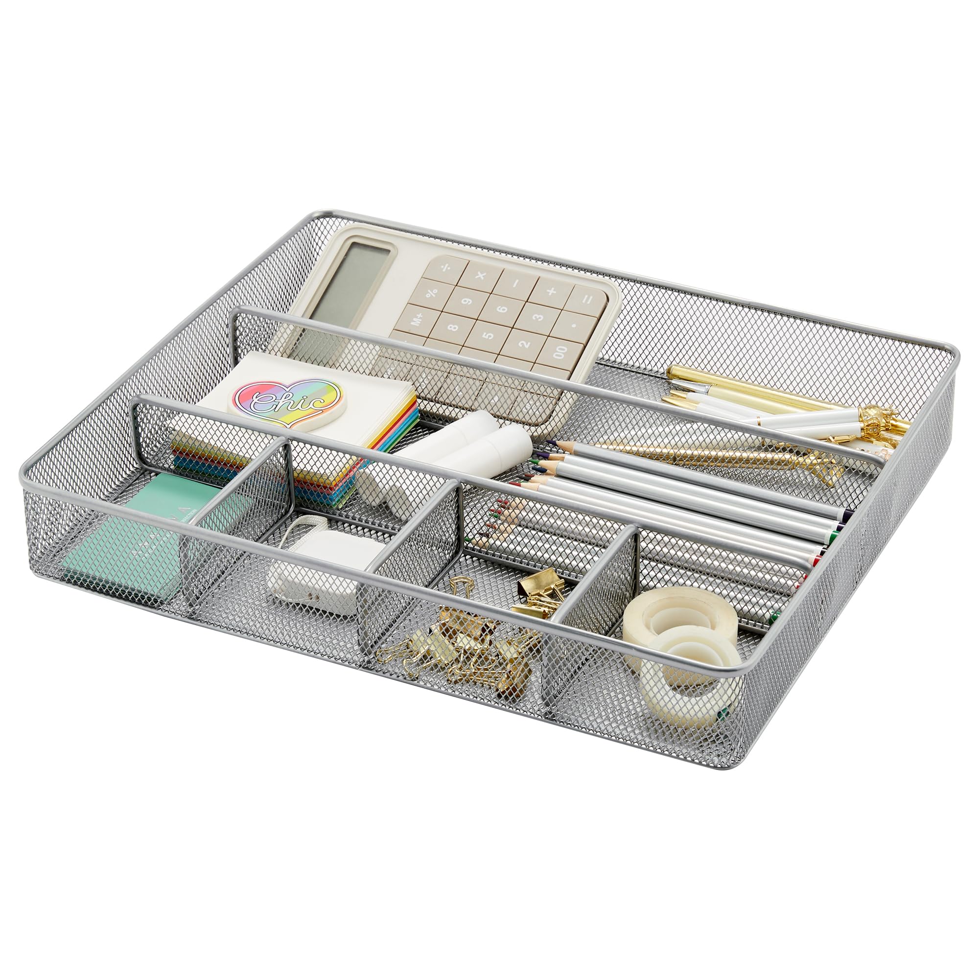 Annova Bandeja organizadora de cajones de escritorio para organización de oficina, malla de metal, accesorios y suministros de oficina (Silver)