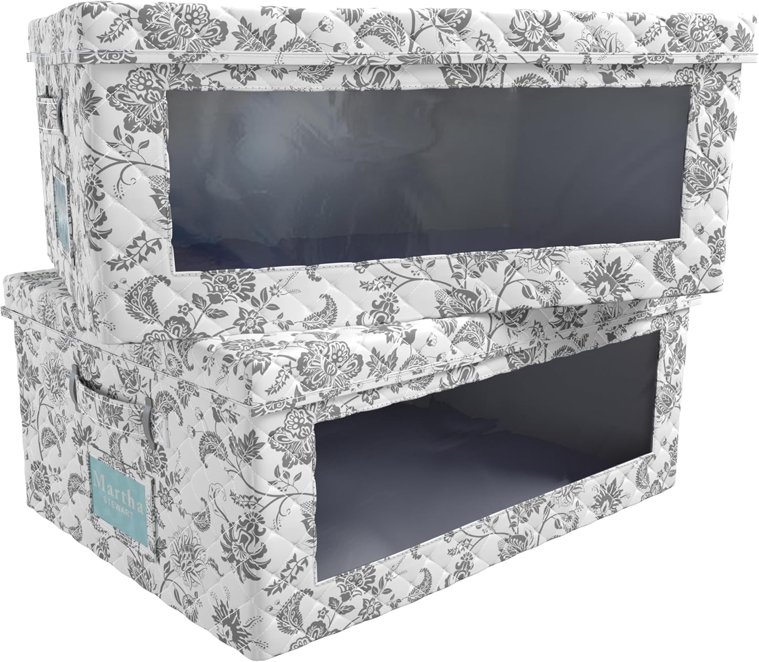 Martha Stewart Essential Collapsible Stackable Decorative Home Storage Organization With Lidded Tops, Set of 2 Lidded Storage Boxes, Bedford Floral Set of 2 Lidded Storage Boxes Bedford Floral