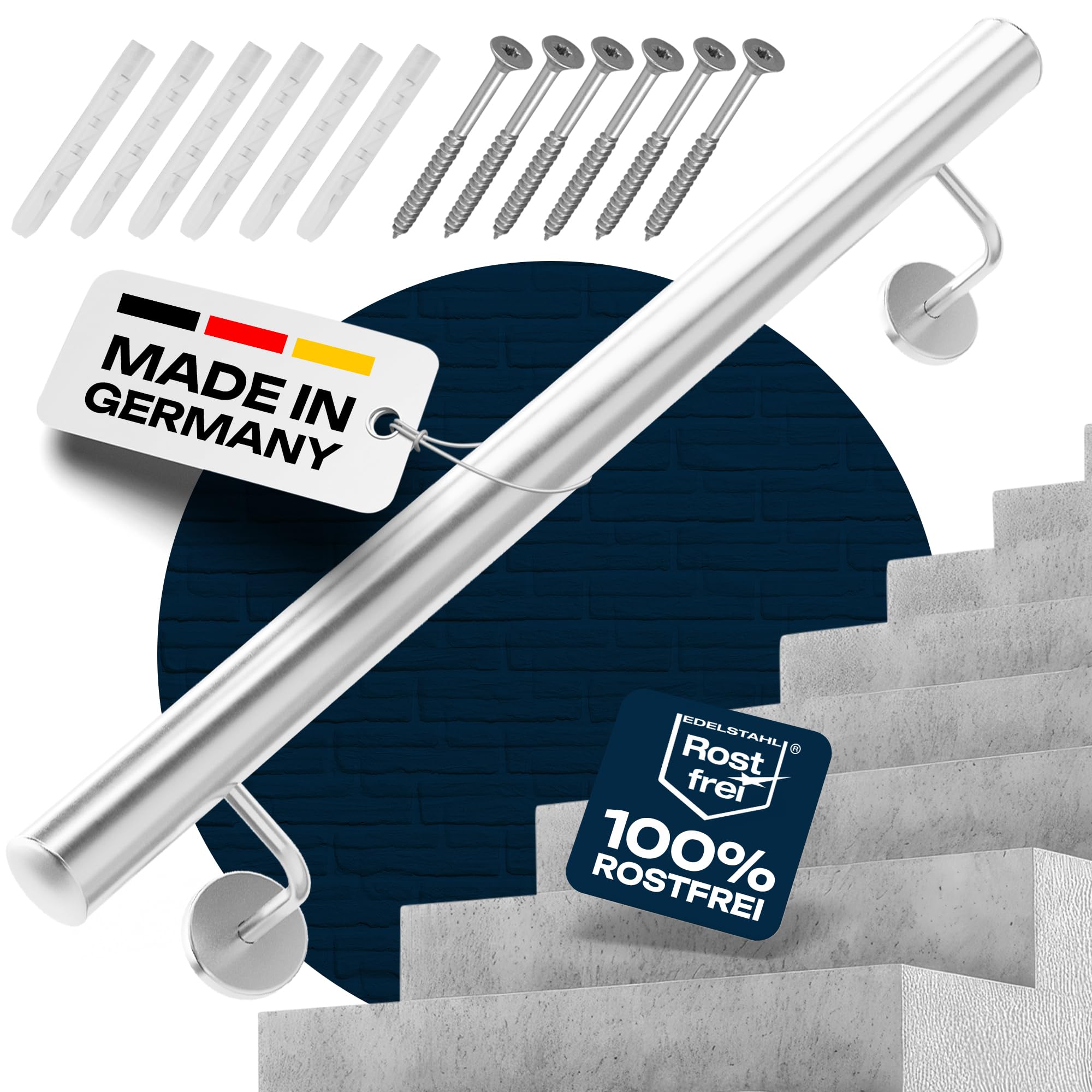 pasamanos de acero inoxidable Ø 42,4 mm, para exteriores e interiores, para montaje en pared, barandillas, 4 variantes diferentes
